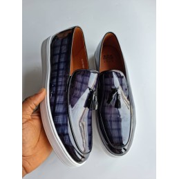 Glossy blue cupsole sneakers