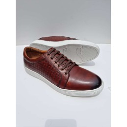 Brown leather lace up sneakers