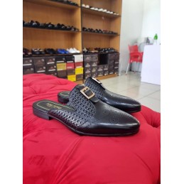 Black leather Men's half shoe