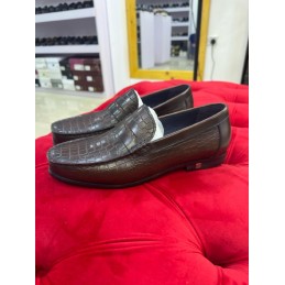 Croc skin design brown loafers