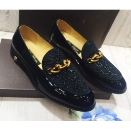 Black wetlook loafers