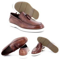 Brown leather tassel sneakers
