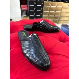 Black basket leather half shoe