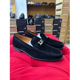 Big size black suede loafers